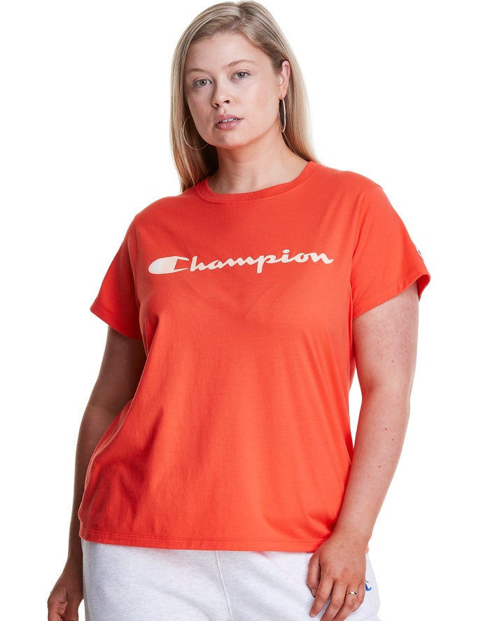 Champion Plus Classic Script Logo - Naisten Oranssi T-Paita - Suomi 3728965-WO